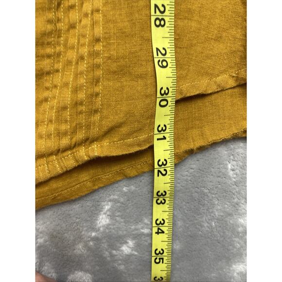 Yuvita 100% Linen Tunic Top Shirt Womens Large L Gold Pintuck Button Up V Neck - Picture 9 of 9